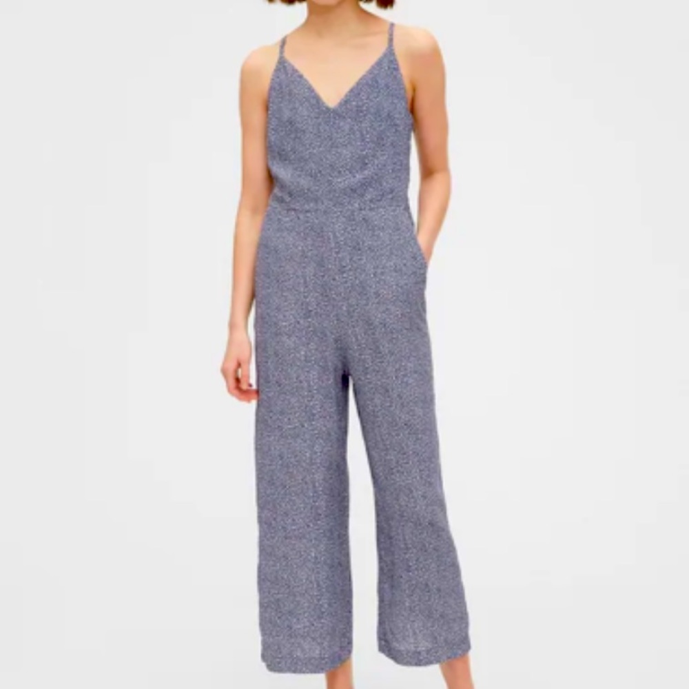 Gap tie back blue floral jumpsuit